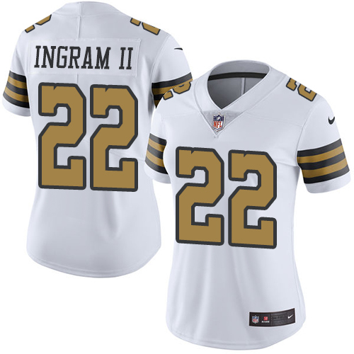 Nike Saints #22 Mark Ingram II White Women's Stitched NFL Limited Rush Jersey